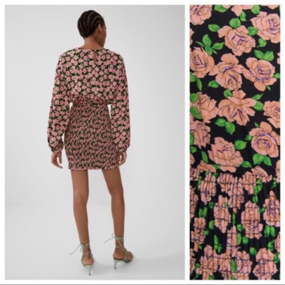 Zara Elastic Print Mini Dress with a pink and green floral pattern - Picture 3 of 7
